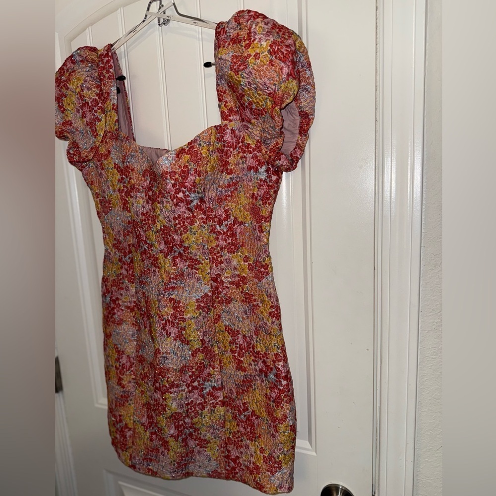 Pink and Orange Sheath Mini Dress with Sweetheart Neckline - Picture 12 of 16